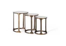 GINER Y COLOMER Lot de 3 tables gigognes en métal et marbre, cuivre vieilli